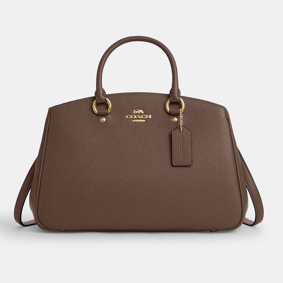 COACH CAL56 Savannah Carryall Bag Refined Pebble Leather Dark Stone MSRP $498